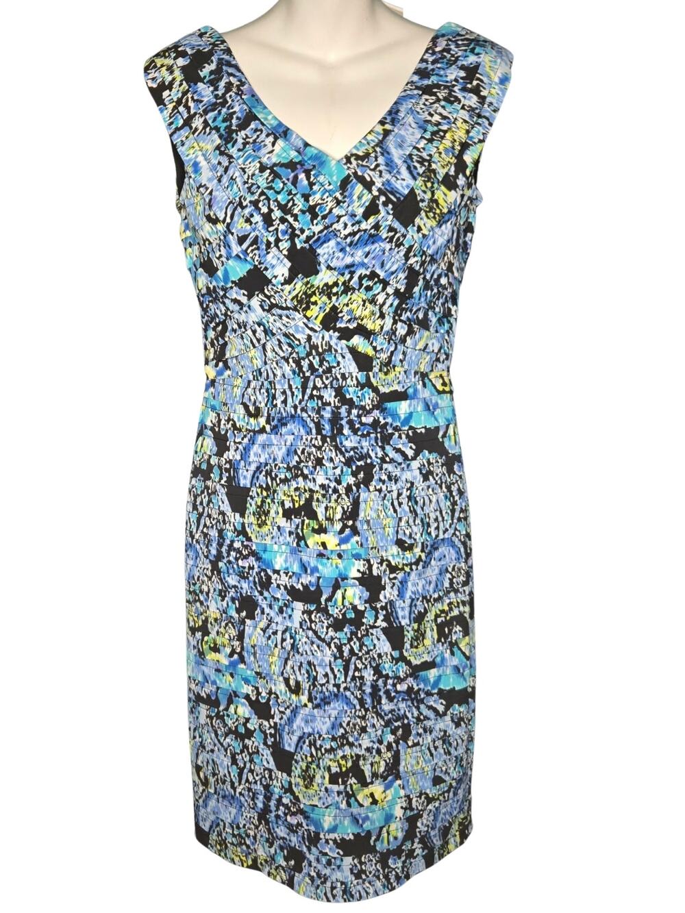 Adrianna Papell Surplice Floral Print Sheath Dress Watercolor Abstract Size 6